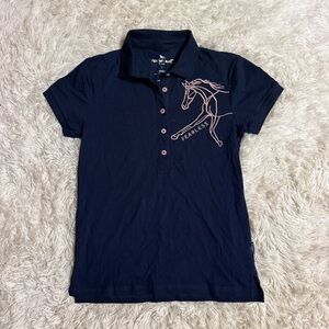 Women’s Large Navy Horseware Short Sleeve Horseback Riding Polo Shirt. Good Cond